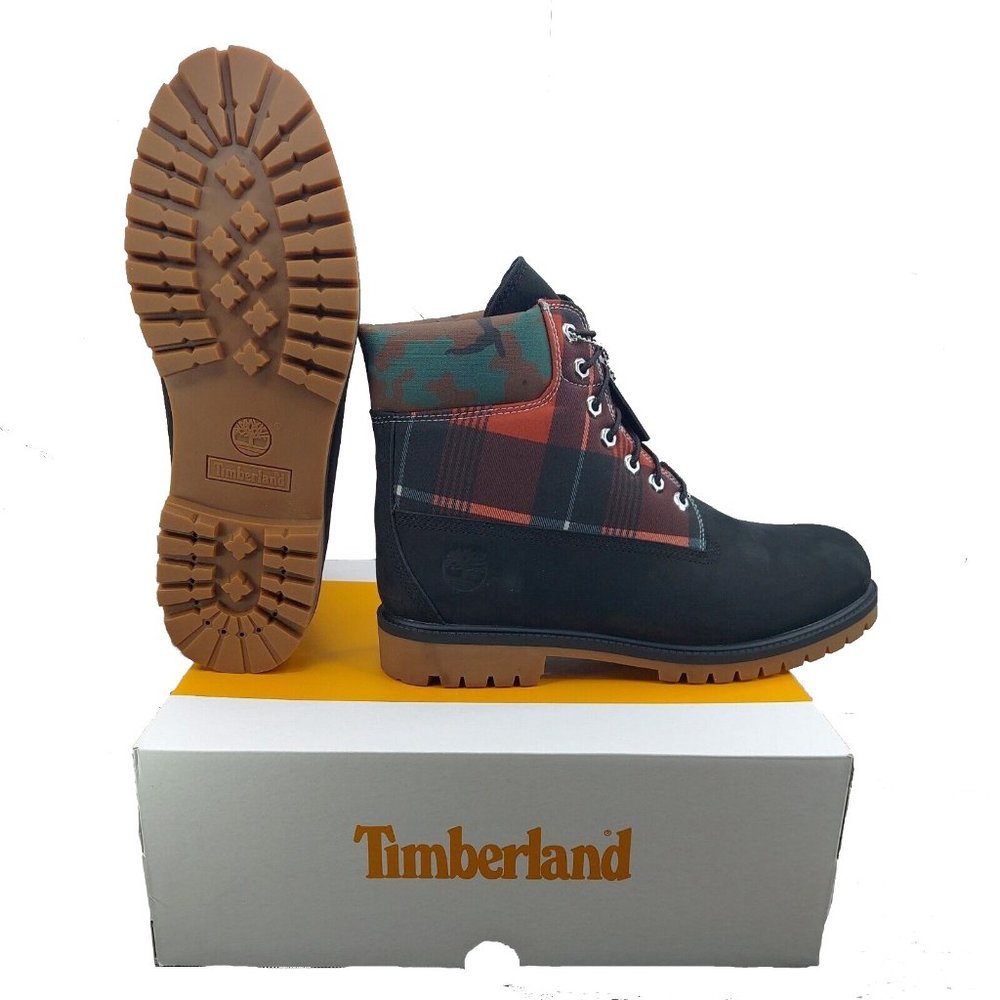 NEW Timberland Heritage 6 Inch Classic Waterproof Boots! 10 Black & Camo & Plaid